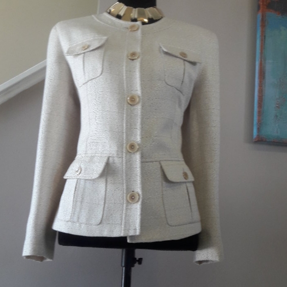 Jones New York/ Creme/Peplum Style/ Tweed Blazer - Picture 5 of 8